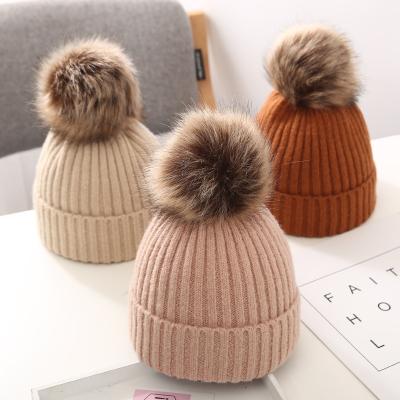 China RTS Baby Autumn Winter Wool Cotton Boys Girls Striped Thicker Kids Knitted Heanie Hat for sale