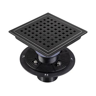 China Matte Black Stainless Steel Square Size Modern Quality Large Displacement Black American Floor Drain for sale