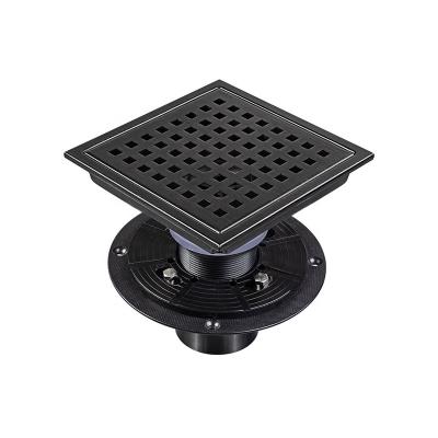 China Modern Square Drain Black Bathroom Drainer Shower Drain Channel With Strainer Adaper American Style for sale