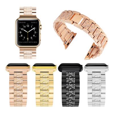 China Luxury Diamond Stainless Steel Watch Band Wrist Style New Three Links For Apple Watch With Adapter for sale