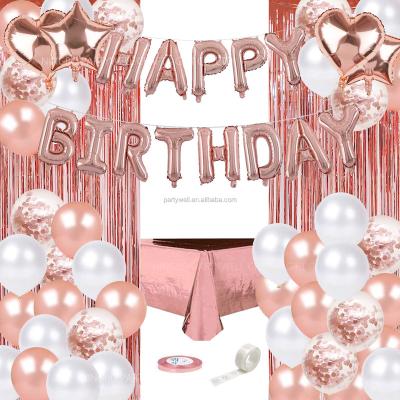 China Happy Birthdau Party Rose Gold Birthday Decorations Happy Birthday Banner Latex Confetti Balloons Foil Curtains Plastic Tablecloth for sale