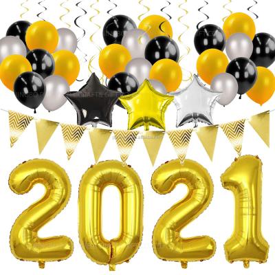 China 2021 Graduation Decorations Black Gold Black Graduation Decorations 2021 Hanging Swirls Balloons Pennant Flag for New Years Eve Prom Anniversary Party Birthday for sale