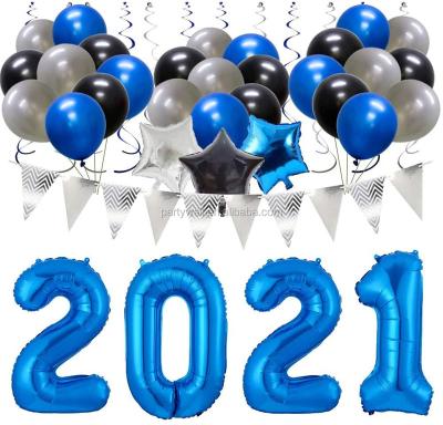 China 2021 Navy Blue Graduation Decorations Black Silver Black Graduation Decorations 2021 Hanging Swirls Balloons Pennant Flag for New Years Eve Prom Anniversary Party for sale