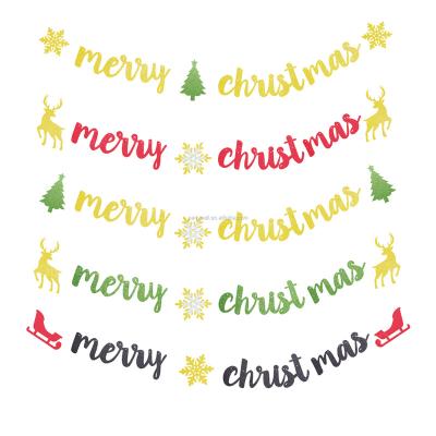 China Christmas Decoration Garland Banner Christmas Glitter Paper Banner Merry Christmas Home Decoration for sale