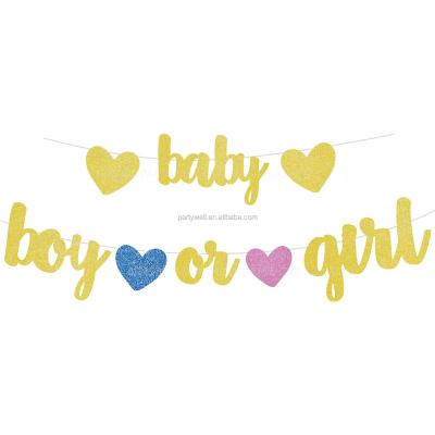 China Baby Shower Backdrop Decorations Gender Reveal Letters Glitter BABY & BOY OR GIRL With Hearts Banner Gender Reveal Party Decorations For Baby Shower Party for sale