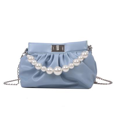 China Fashion Factory Sale Directly Ruched Pearl Handle Metal China Cloud Shape Women Shoulder Lady Bag Messenger Bag for sale