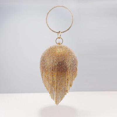 China Other Customize Luxury Women Evening Tassel Crystal Rhinestone Ball Bag Round Beaded Wedding Bride Clutch Diamonds Pinch Handbags for sale