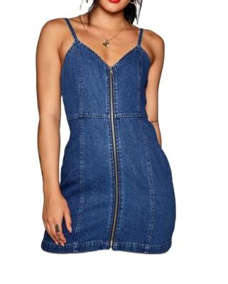 China High Quality Breathable Customize Sexy Logo Zipper Front Strappy Girls Denim Dress for sale