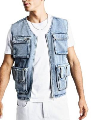 China Anti-wrinkle manufacture custom design fashion denim vest pockets high quality denim vest for men for sale