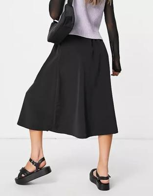 China Plus Size High Quality Recycled Button Through Girl's High Rise Midi Skirt In Black for sale