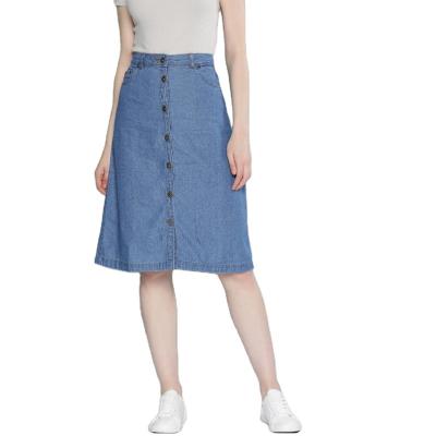 China Manufacturing Plus Size Custom Design Fashion Loungewear Knee Length A-Line Buttons Up Denim Slit Skirt For Women for sale