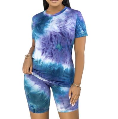 China Anti-wrinkle manufacture custom design shorts tie dye and loungewear t-shirt sweatsuit for women for sale