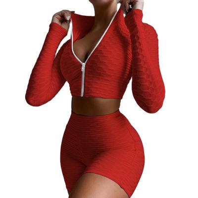 China Breathable Netting Custom Design Sport Wear Turtle Neck Zipper Crop Jacket And Shorts Set Sweatsuit For Women for sale