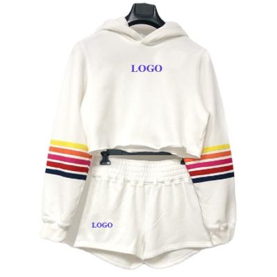 China Manufacture breathable custom design high quality cotton fleece hoodie and shorts tracksuit for women for sale