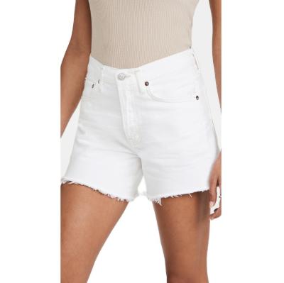 China Anti-wrinkle fabrication custom design summer loungewear raw hem denim shorts for women for sale