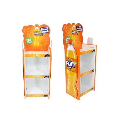 China China Eco-friendly Custom POP Corrugated Cardboard Beverage Display Rack Folding 3 Shelves Cardboard Floor Paper Display Stand for sale