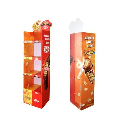 China Eco-Friendly Retail Custom Pop Up Display Racks Food Potato Chips Coffee Bean Chocolate Cardboard Floor Display Stand for sale