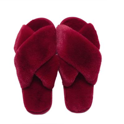 China CUSHIONING Cross Mop Large Size Female Indoor Open-Toe Floor Flat Bottom Plush Winter Slippers Warm Cotton Slippers for sale