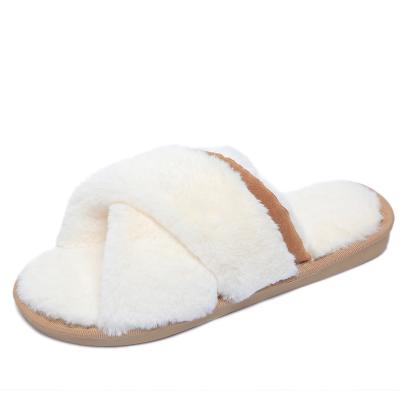 China CUSHIONING Autumn Color Matching Winter Indoor Plush Floor Female Toe New Korean Reticle Slippers Open-Toed Flip Flop Cotton Slippers for sale