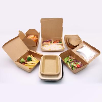 China Disposable Fast Food Food Logo Recyclable Packaging Containers Recyclable Custom Printing Take Out Paper Boxes for sale