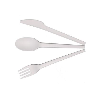 China Sustainable Eco Friendly Disposable Biodegradable PLA Flatware Sets 100% Plastic Knife Fork Spoon Cutlery Sets for sale