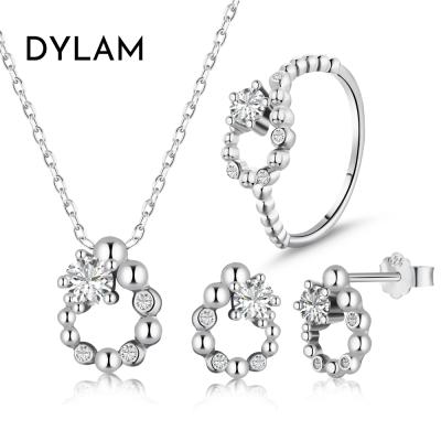 China DYLAM ​​Newest 5A CZ Hot S925 Romantic Hot Oval Rhodium Plated Bridal Necklace Earring Silver Ring Set Wedding Engagement Jewelry Sets for sale