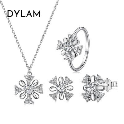 China Amazon Hot Bridal Party Jewelry Set 925 Sterling Silver Jewelry Necklace Earring Ring Sets Rhodium Plated 5A CZ Romantic Dylam Wholesale for sale