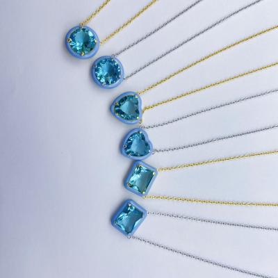 China Love CLASSIC Blue Glass Pendant Silver Dylam Necklace For Women Girls Silver Shape Birthstone Necklace Colorful Love Jewelry for sale