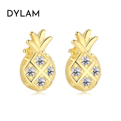 China 2022 TRENDY Dylam Pineapple Shape New Luxury Trend NO MOQ Sterling Silver Cubic Zirconia Jewelry s925 stud earrings for sale