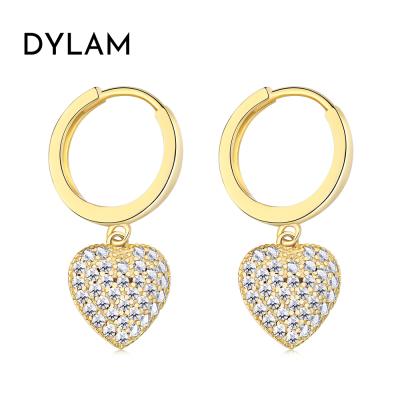 China Korean High Quality Diamond CZ 5A Sterling Silver Pendants Earrings Shiny 925 Dylam Low MOQ CLASSIC Love Heart Small for sale