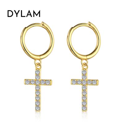 China CLASSIC/OFFICE/TRENDY Dylam Cross Dangle Circle Clip On Earrings Pave CZ With Crosses Sterling Silver 925 Stud Earrings for sale