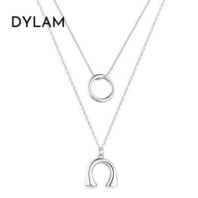 China FASHIONABLE Delicacy Dylam S925 Sterling Silver Layered Circle Single and Double n Pendant Necklace for Women Girl for sale