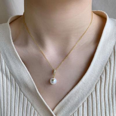 China Trendy Lead Free Nickel Free Zirconia 18K Gold Designer Mother Pearl Jewelry Dylam 925 Pearl Pendants Silver Chain Necklaces for sale