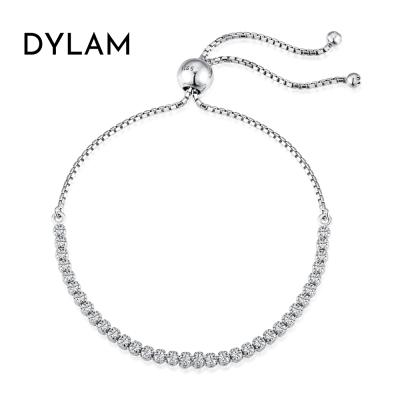 China Vintage Dylam 925 Sterling Silver Plated Princess Round Cut Brilliant CZ White Stone Crystals Tennis Bracelet for sale