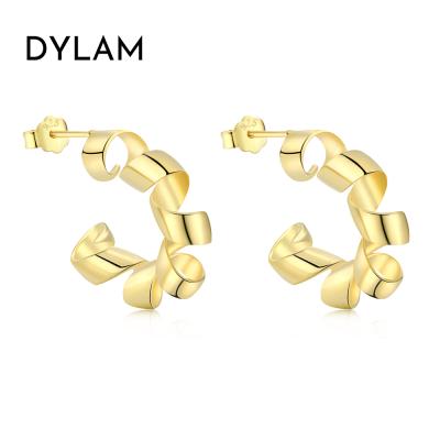 China CLASSIC/OFFICE/TRENDY Dylam 18K Gold Plated 925 Sterling Silver Twisted Rope Round Hoop Earrings White Gold & Yellow Gold Trendy Ins for sale