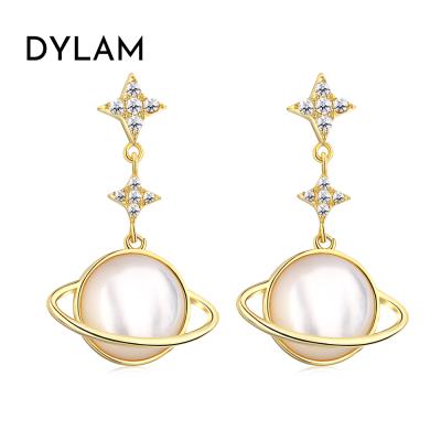 China Dylam CLASSIC Hot Sale Universe Shape Pearl CZ 5A Manufacturer Shiny Korean CZ 5A Sterling s925 Drop Earrings for sale