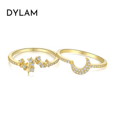 China Lead Free Nickel Free 925 Rings Trendy 5A CZ Ring Stackable Set of Couples Sterling Silver Zircon Moon of Dylam 2 and Star for sale