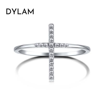 China Dylam Lead Free Nickel Free Korean Style Design Rings S925 Sterling Silver Rings 5A Latest Zircon Cross Ring For Women Gifts for sale