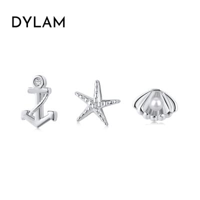 China Dylam Anchor Shell Starfish Shape Cubic Zirconic Stud Earrings Set TRENDY Girls 925 Sterling Silver 5A CZ Stud Earrings Cute for sale