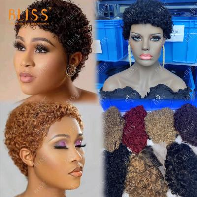 China Bliss Cheap Short Pixie Curls Afro Wave Wigs Factory Short Brazilian Pixie Cut Human Hair Wigs For Black Women for sale