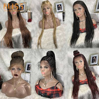 China Braiding Hair Bliss Braid Wigs IN STOCK Lace Front Synthetic Hair Wigs Braid Wig Long Box Braided Lace Wigs For Black Women for sale