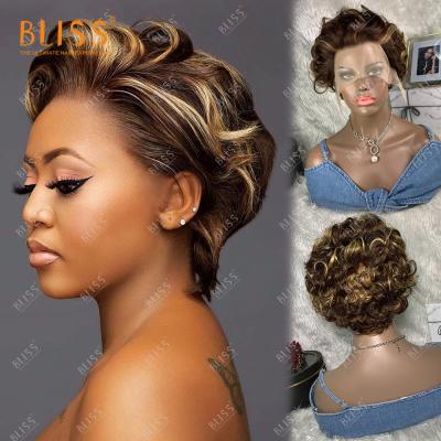 China Bob Bliss Factory Wholesale Short Pixie Cut /Short Style Human Hair Wigs Short Color Women Pixie Cut Lace Wig Cheap Pixie Curls Short Wigs For for sale