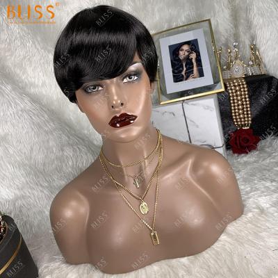 China Bob Bliss Emerald 1B Short Pixie Wig 100% Brazilian Hair Bangs Wig For Black Women for sale