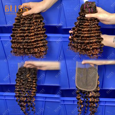 China Bliss Toocci Ombre Highlight Loose Silky Straight Deep Wave Hair Brazilian Cuticle Lined Double Bundles Hair Pulled With Closure for sale