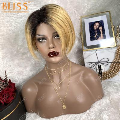 China Easy and Comfortable to Attach and Remove Bliss Emerald Short Pixie Human Hair Wig Brazilian Vrigin Cuticle Aligned Wig T1B/27 Lace Wig Wholesale for sale