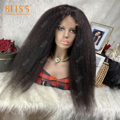 China Curly Straight Yaki Hair Wigs 180% Density Yaki Bliss Afro Kinky Straight Lace Front Wigs 4x4 For Black Women for sale