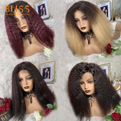 China Yaki Bliss Afro Kinky Straight Wigs 4x4 Closure Wig Cuticle Aligned Lace Frontal Yaki Hair Curly Straight Wigs For Black Women for sale