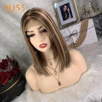 China Bob Bliss 13x6 Sheer Lace Front Bob Wigs P4-27 Piano Colored Honey Brown Lace Front Wig for sale