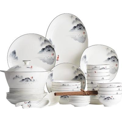 China Sustainable 52pcs Bone China Dinnerware Sets Porcelain Kitchen Bowls Dinner Dishes Coffee Cups for sale