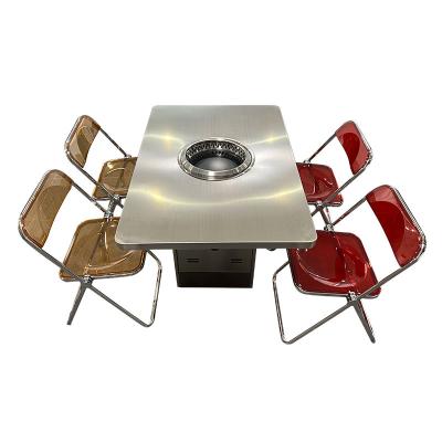 China Modern style hot pot restaurant table kebab skewer card seat marble sofa and chair induction cooker one for sale